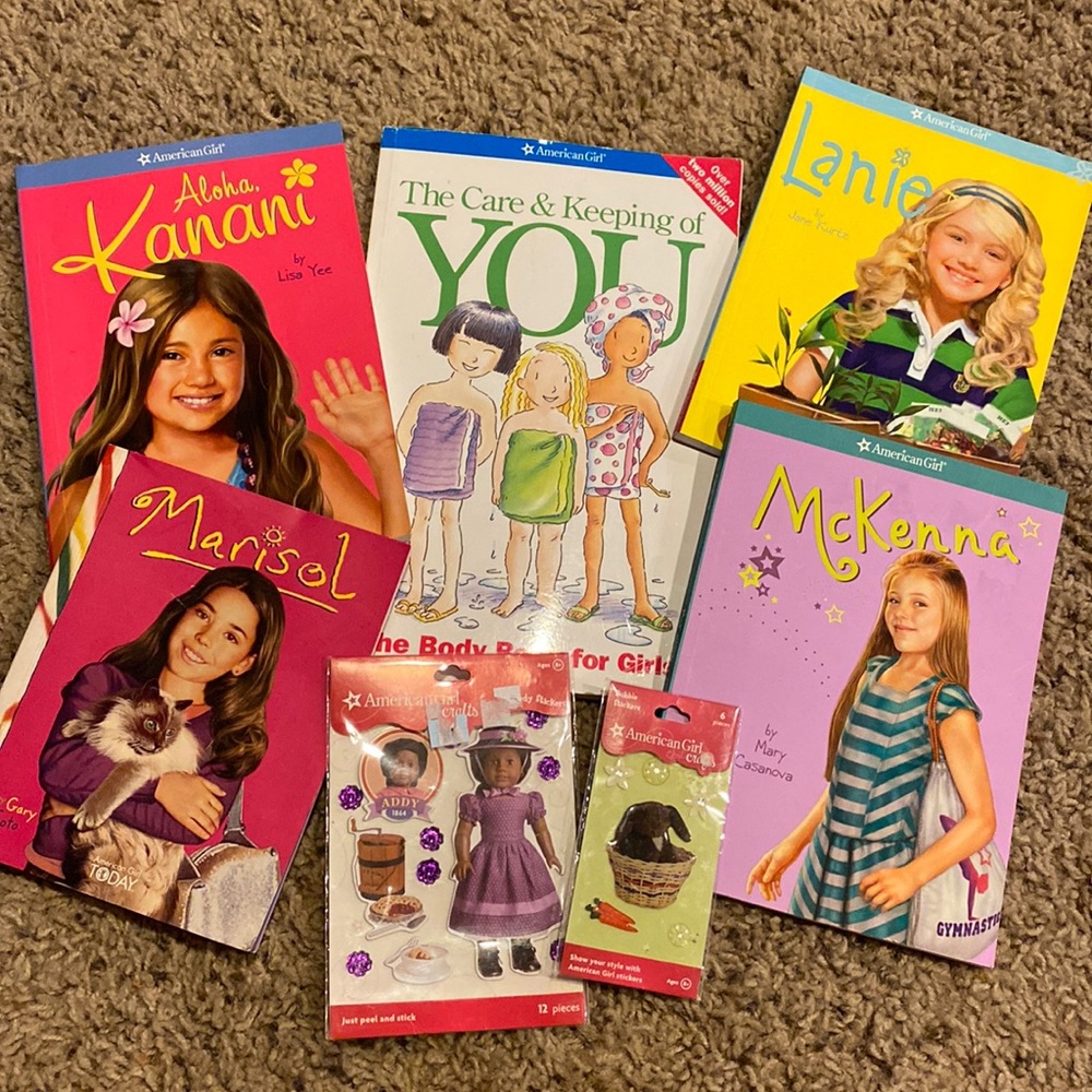 5 American Girl Books + 2 New AG Stickers